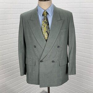 Unbranded‎ Blazer Men 40 Black Teal Blue Houndstooth Plaid Double Breasted VTG